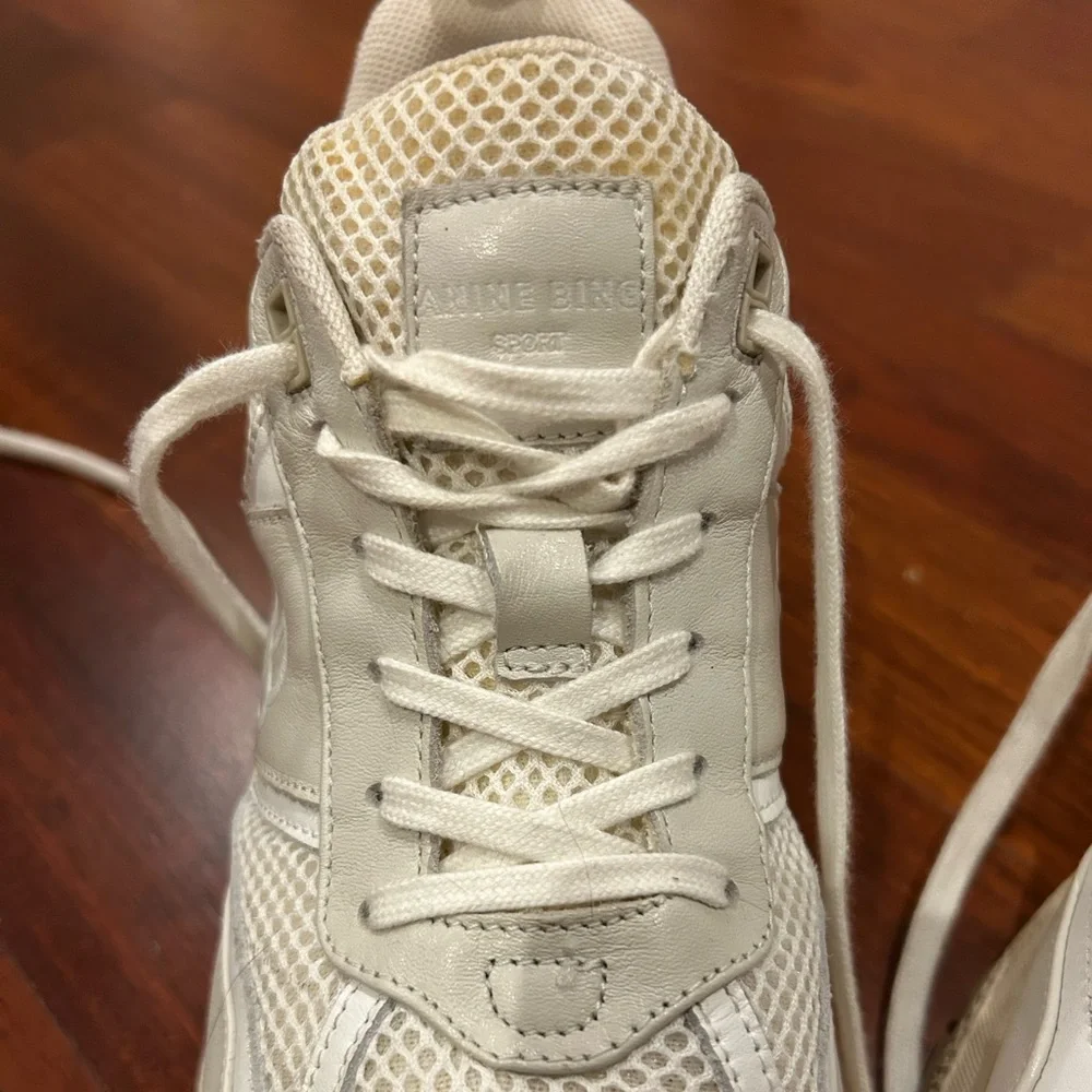Anine Bing Cream White Mesh Leather Platform Sneakers